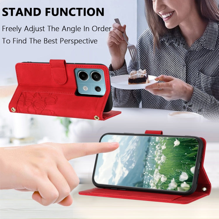 For Redmi Note 13 5G Tulips Embossed Leather Phone Case with Lanyard