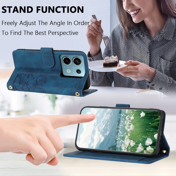 For Redmi Note 13 5G Tulips Embossed Leather Phone Case with Lanyard