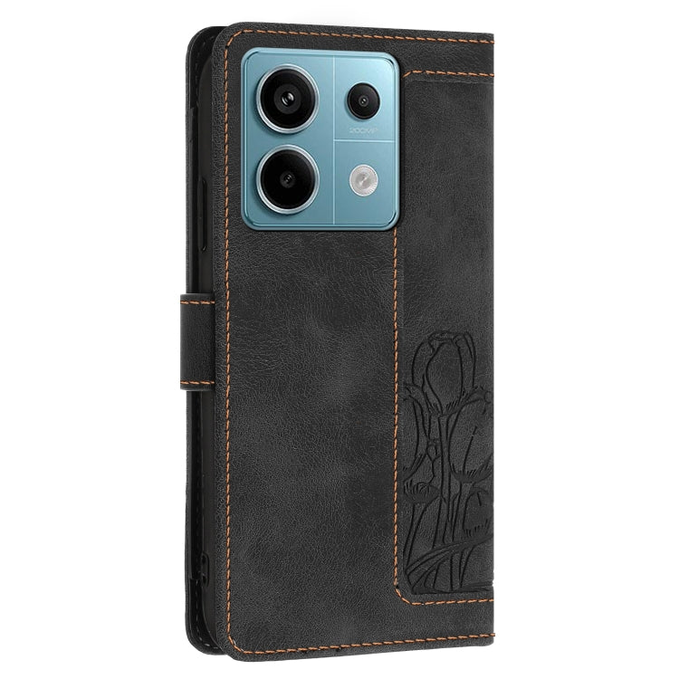 For Redmi Note 13 5G Tulips Embossed Leather Phone Case with Lanyard