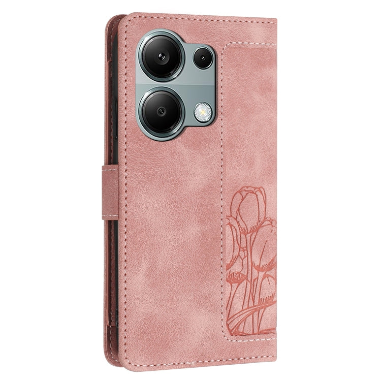 For Redmi Note 13 Pro 5G Tulips Embossed Leather Phone Case with Lanyard