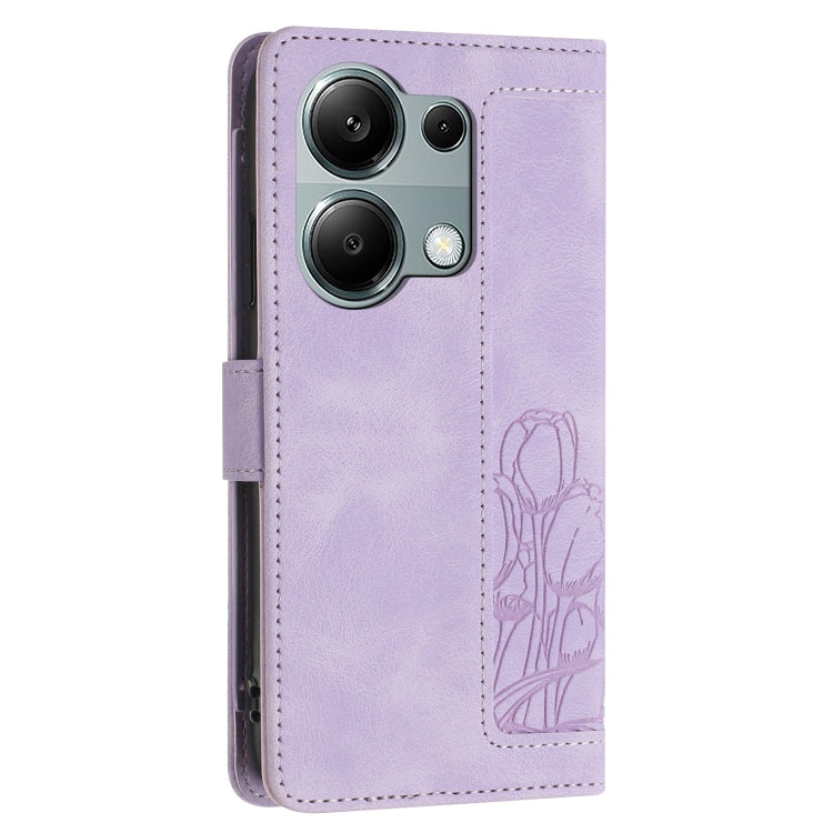 For Redmi Note 13 Pro 5G Tulips Embossed Leather Phone Case with Lanyard