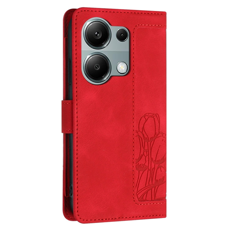 For Redmi Note 13 Pro 5G Tulips Embossed Leather Phone Case with Lanyard