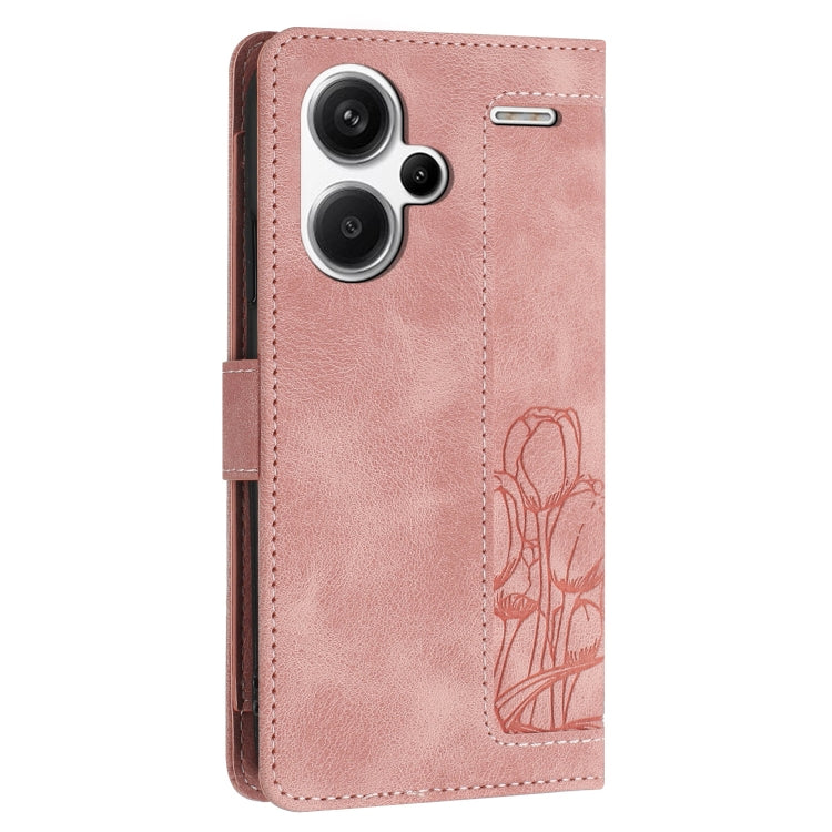 For Redmi Note 13 Pro+ 5G Tulips Embossed Leather Phone Case with Lanyard