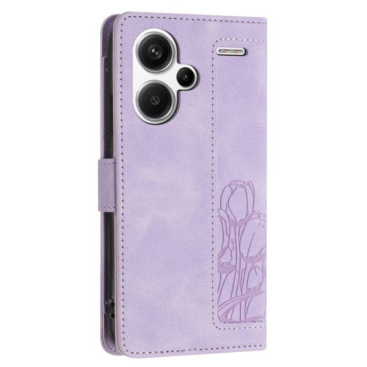 For Redmi Note 13 Pro+ 5G Tulips Embossed Leather Phone Case with Lanyard