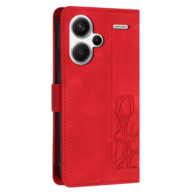 For Redmi Note 13 Pro+ 5G Tulips Embossed Leather Phone Case with Lanyard