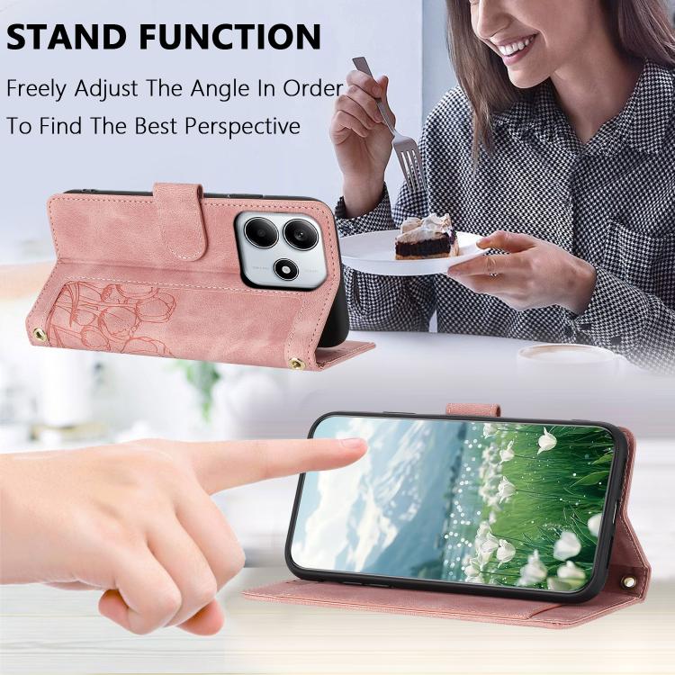 For Redmi Note 14 5G Tulips Embossed Leather Phone Case with Lanyard
