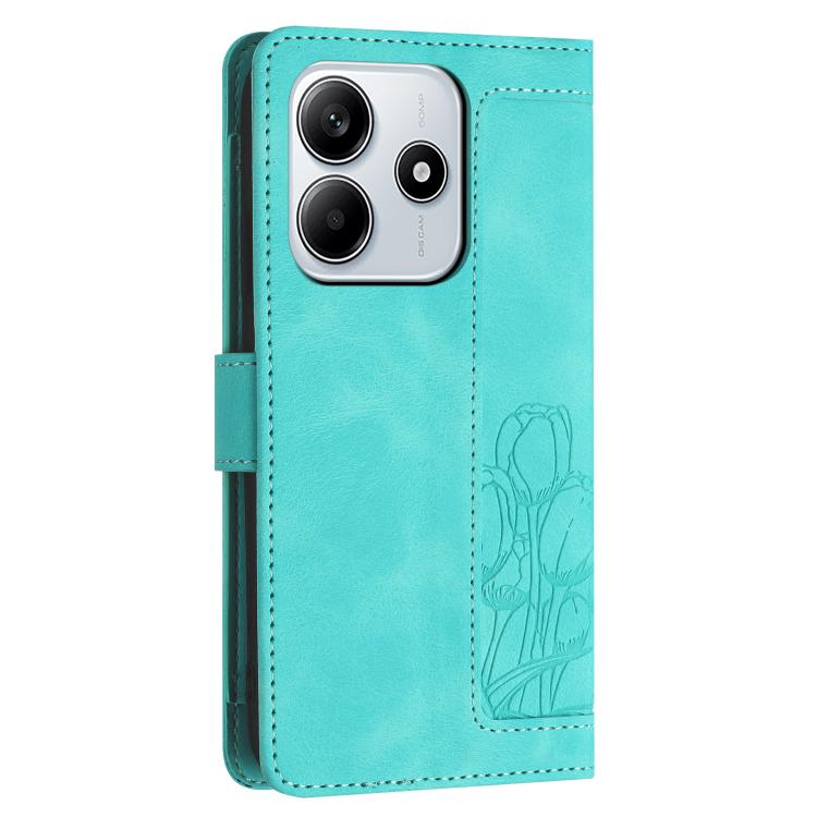For Redmi Note 14 5G Tulips Embossed Leather Phone Case with Lanyard