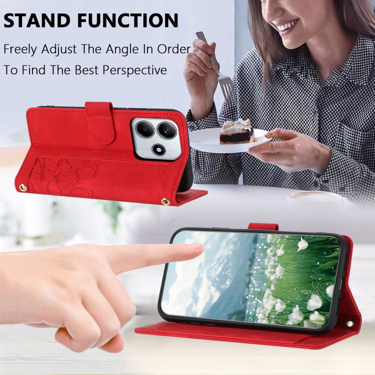 For Redmi Note 14 5G Tulips Embossed Leather Phone Case with Lanyard
