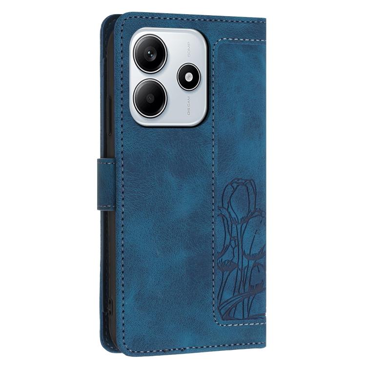 For Redmi Note 14 5G Tulips Embossed Leather Phone Case with Lanyard