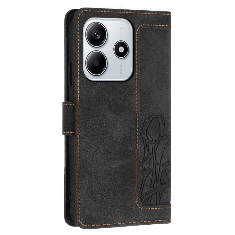 For Redmi Note 14 5G Tulips Embossed Leather Phone Case with Lanyard