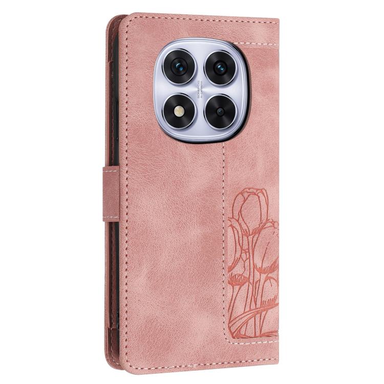 For Redmi Note 14 Pro 5G Tulips Embossed Leather Phone Case with Lanyard