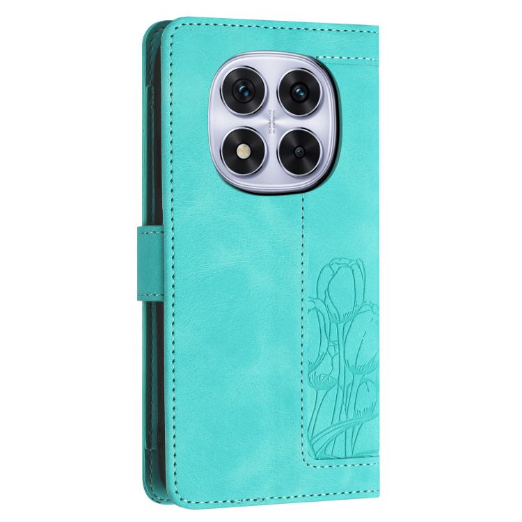 For Redmi Note 14 Pro 5G Tulips Embossed Leather Phone Case with Lanyard