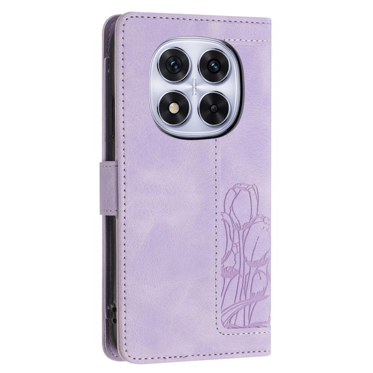 For Redmi Note 14 Pro 5G Tulips Embossed Leather Phone Case with Lanyard