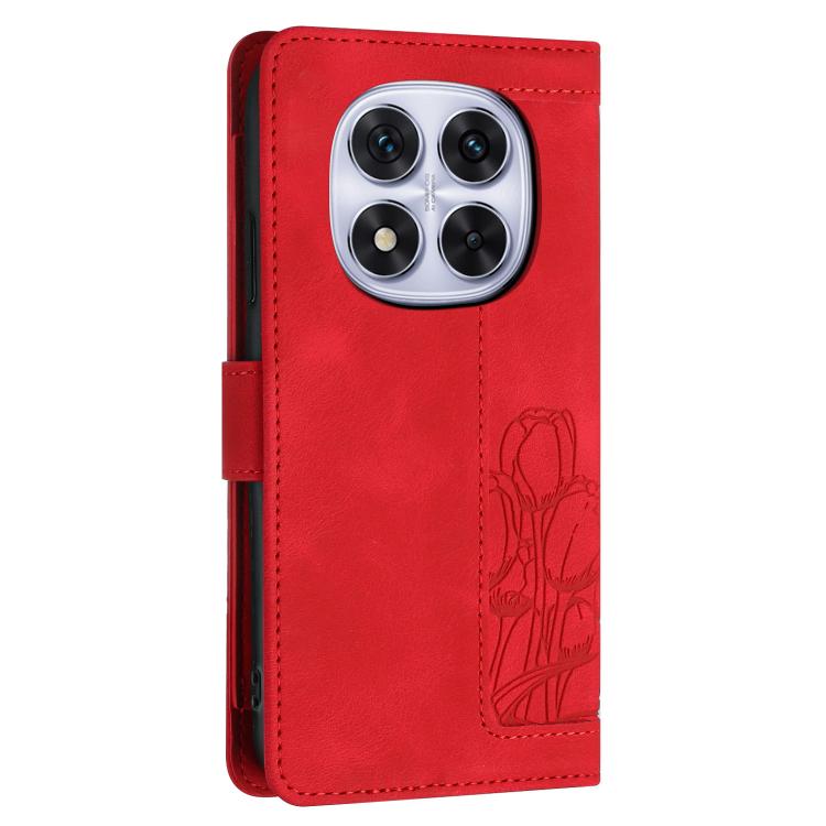 For Redmi Note 14 Pro 5G Tulips Embossed Leather Phone Case with Lanyard
