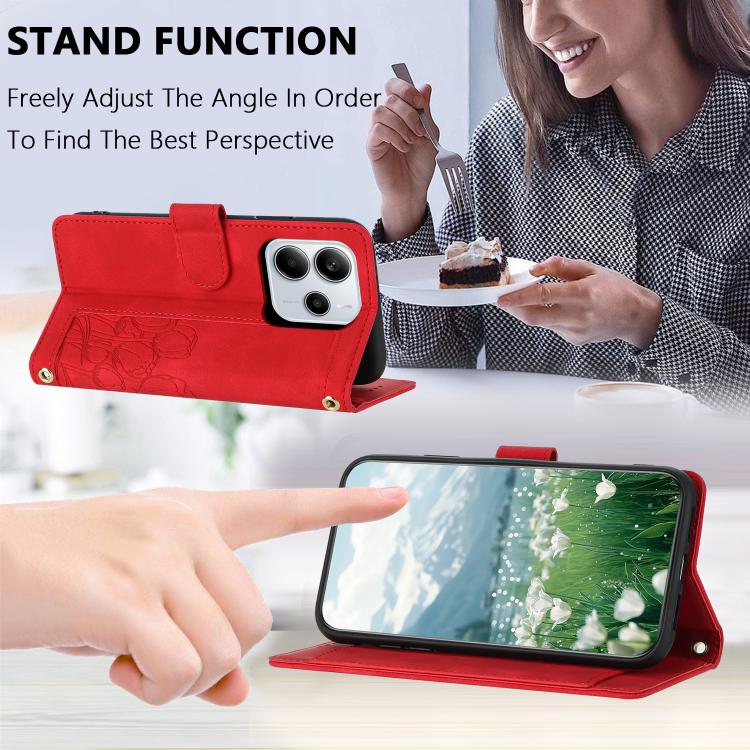 For Redmi Note 14 4G 164.84mm Tulips Embossed Leather Phone Case with Lanyard