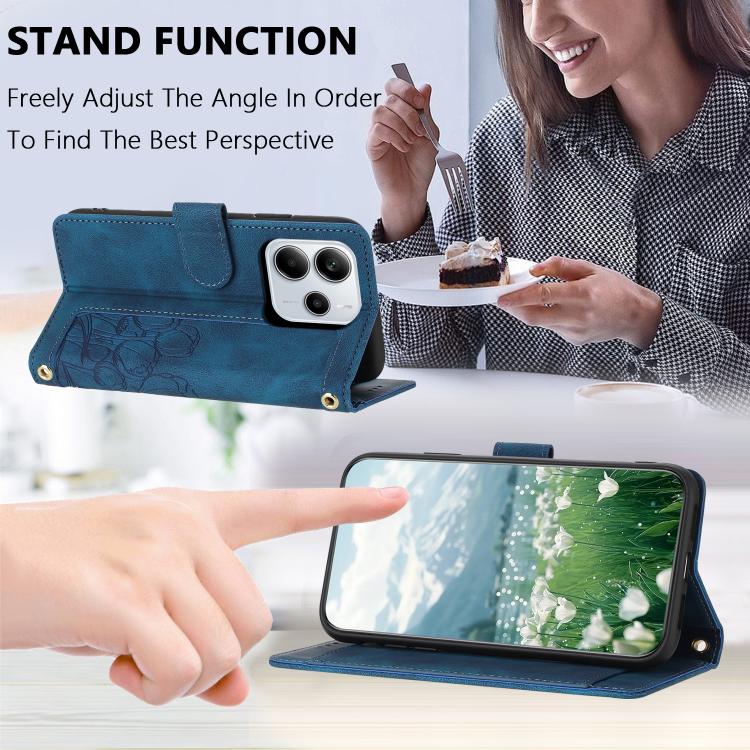 For Redmi Note 14 4G 164.84mm Tulips Embossed Leather Phone Case with Lanyard