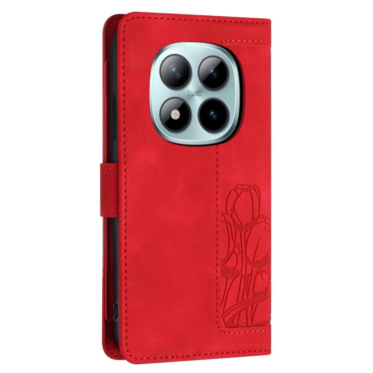 For Redmi Note 15 Pro+ 5G Global 163.3mm Tulips Embossed Leather Phone Case with Lanyard
