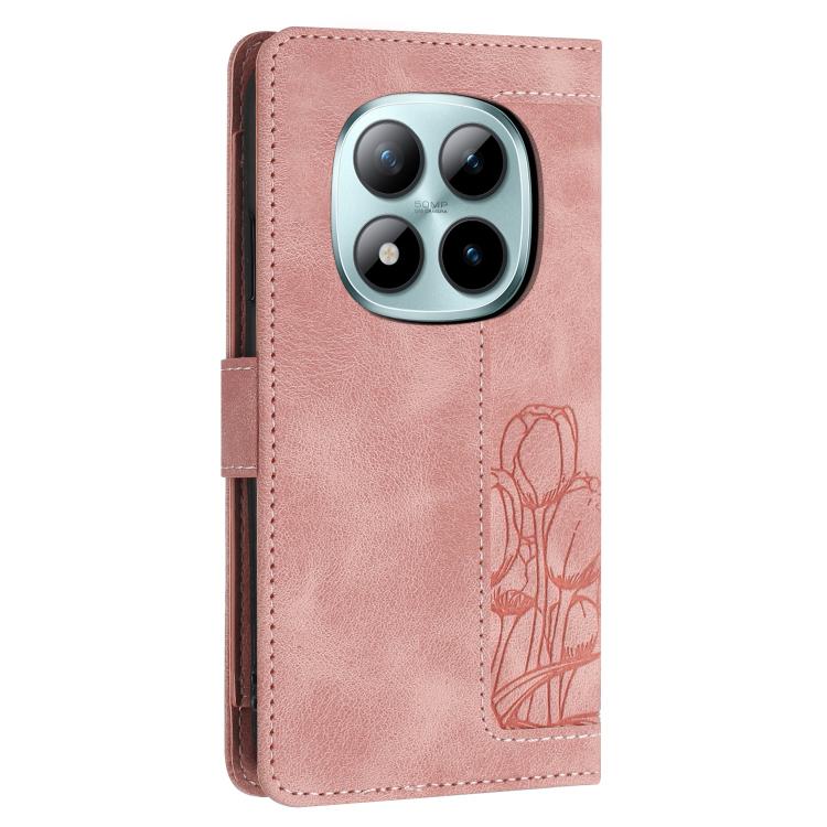 For Redmi Note 15 Pro 5G Global 163.6mm Tulips Embossed Leather Phone Case with Lanyard