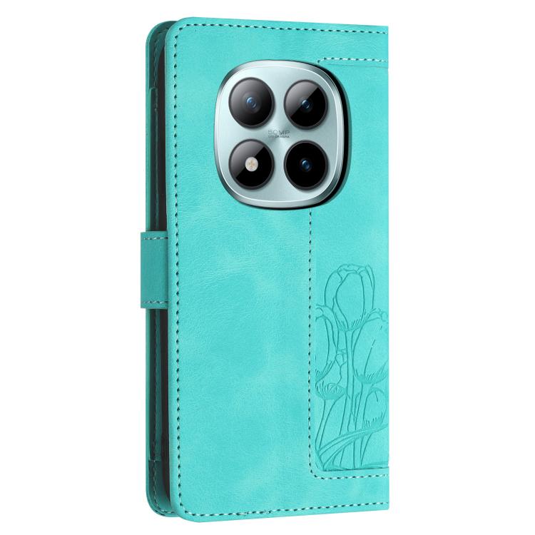 For Redmi Note 15 Pro 5G Global 163.6mm Tulips Embossed Leather Phone Case with Lanyard