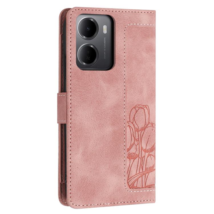 For Redmi 15a 5G Tulips Embossed Leather Phone Case with Lanyard