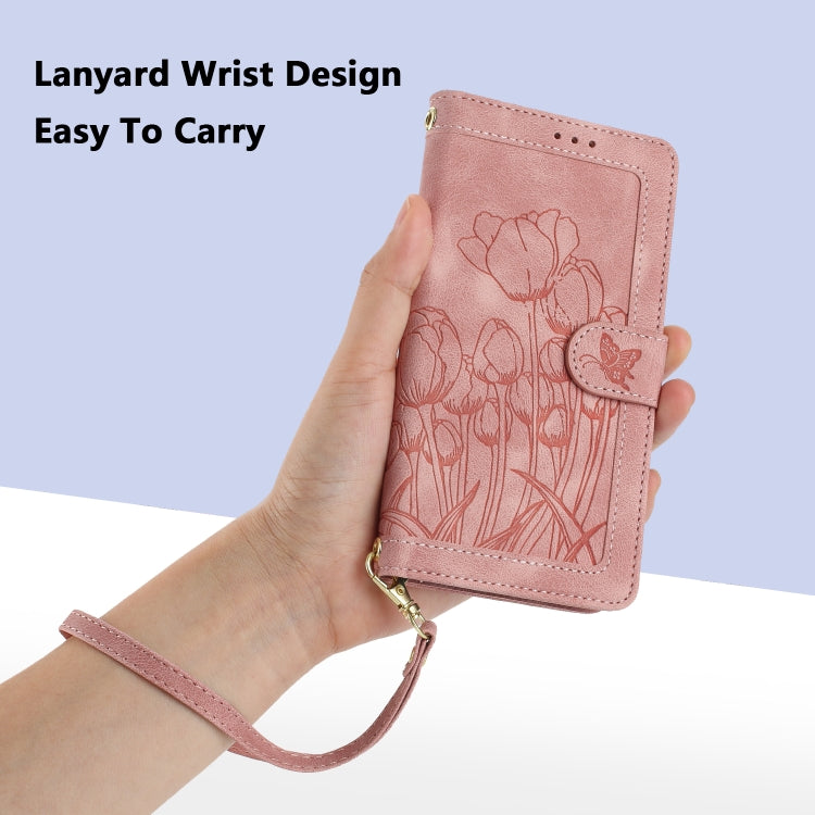 For Xiaomi 14T Pro Tulips Embossed Leather Phone Case with Lanyard