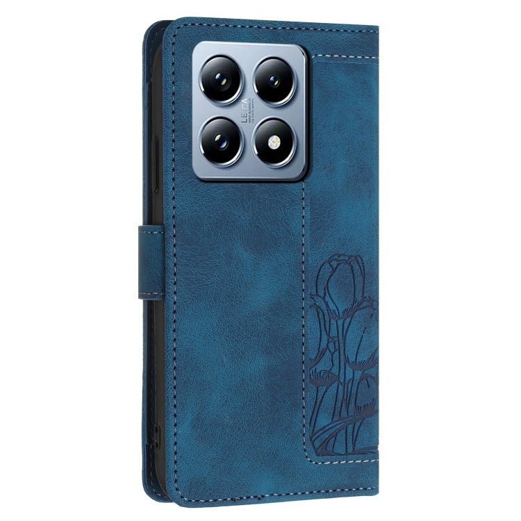 For Xiaomi 14T Pro Tulips Embossed Leather Phone Case with Lanyard