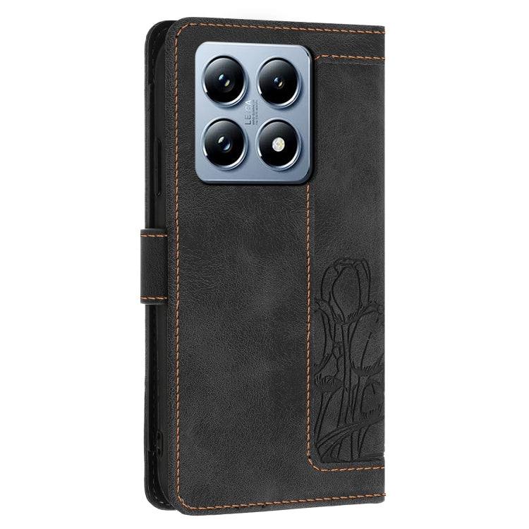 For Xiaomi 14T Pro Tulips Embossed Leather Phone Case with Lanyard