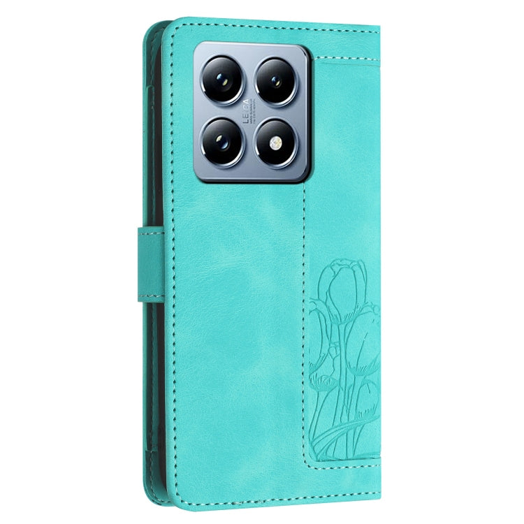 For Xiaomi 14T Tulips Embossed Leather Phone Case with Lanyard