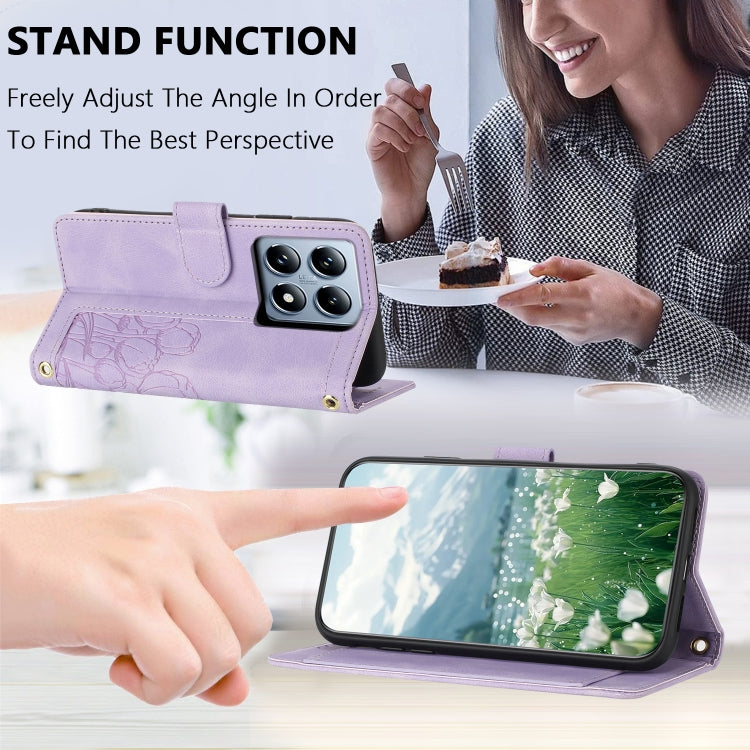 For Xiaomi 14T Tulips Embossed Leather Phone Case with Lanyard
