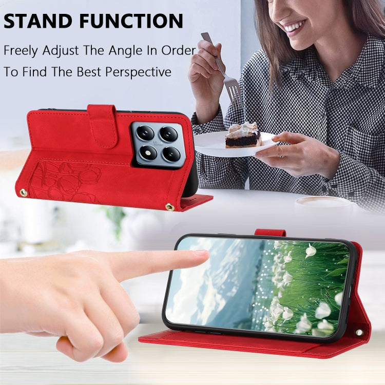 For Xiaomi 14T Tulips Embossed Leather Phone Case with Lanyard