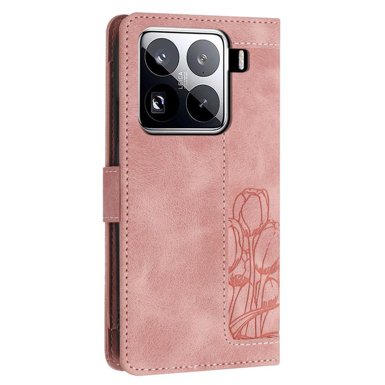 For Xiaomi 15 Pro Tulips Embossed Leather Phone Case with Lanyard