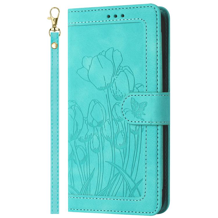 For Xiaomi 15 Pro Tulips Embossed Leather Phone Case with Lanyard