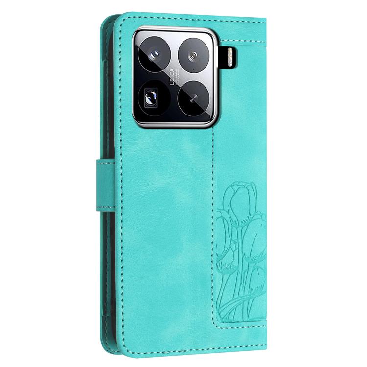 For Xiaomi 15 Pro Tulips Embossed Leather Phone Case with Lanyard