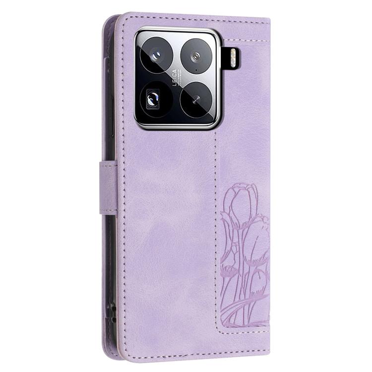 For Xiaomi 15 Pro Tulips Embossed Leather Phone Case with Lanyard