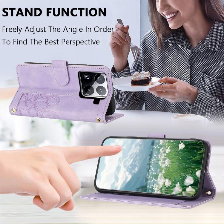 For Xiaomi 15 Pro Tulips Embossed Leather Phone Case with Lanyard