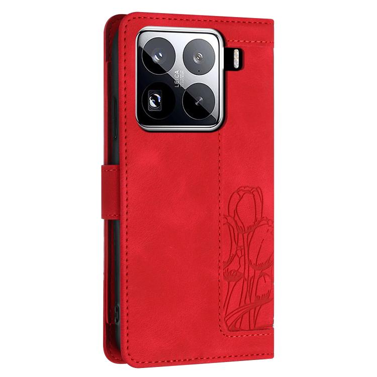 For Xiaomi 15 Pro Tulips Embossed Leather Phone Case with Lanyard