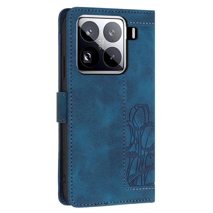 For Xiaomi 15 Pro Tulips Embossed Leather Phone Case with Lanyard