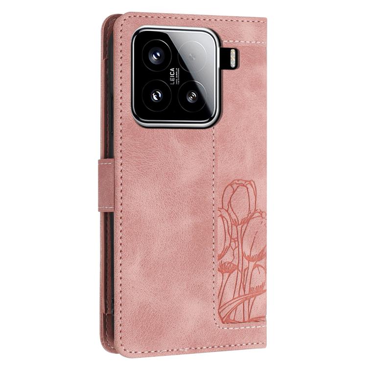 For Xiaomi 15 Tulips Embossed Leather Phone Case with Lanyard