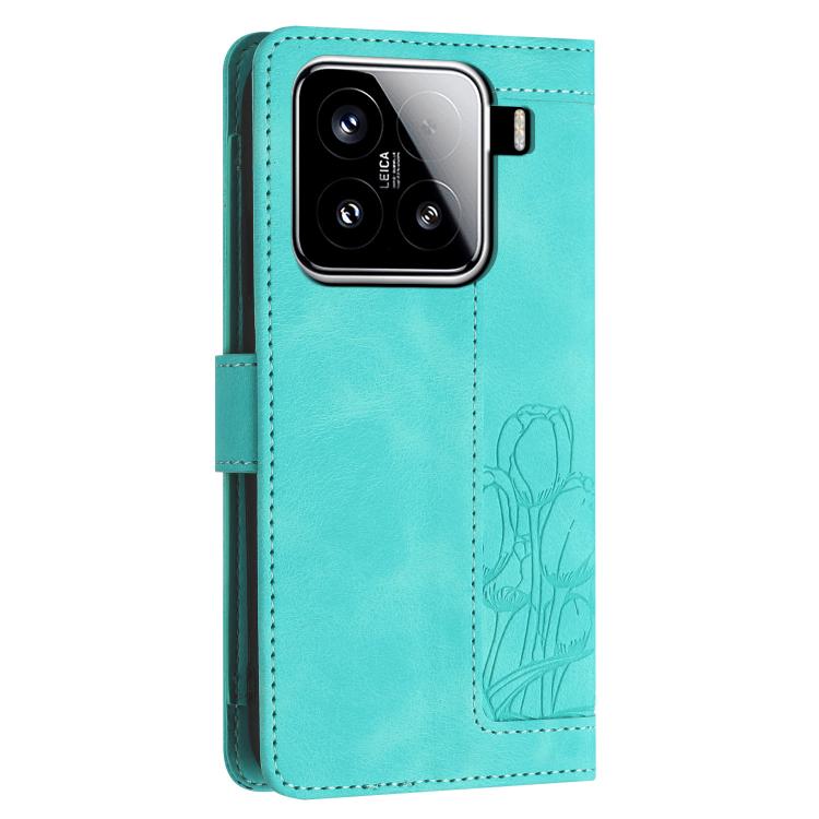 For Xiaomi 15 Tulips Embossed Leather Phone Case with Lanyard