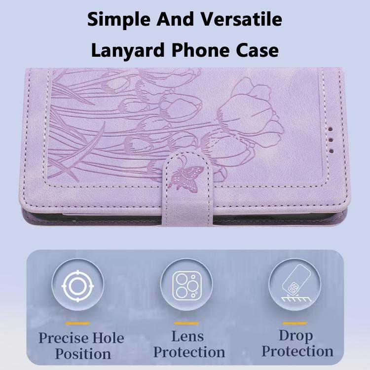 For Xiaomi 15 Tulips Embossed Leather Phone Case with Lanyard
