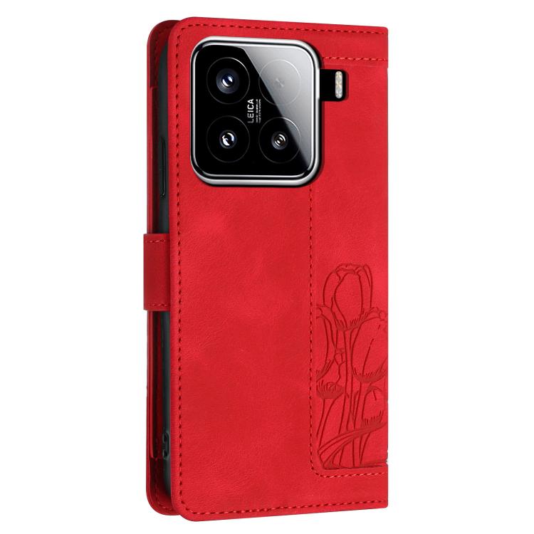 For Xiaomi 15 Tulips Embossed Leather Phone Case with Lanyard