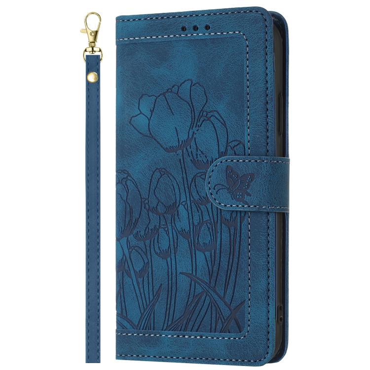 For Xiaomi 15 Tulips Embossed Leather Phone Case with Lanyard