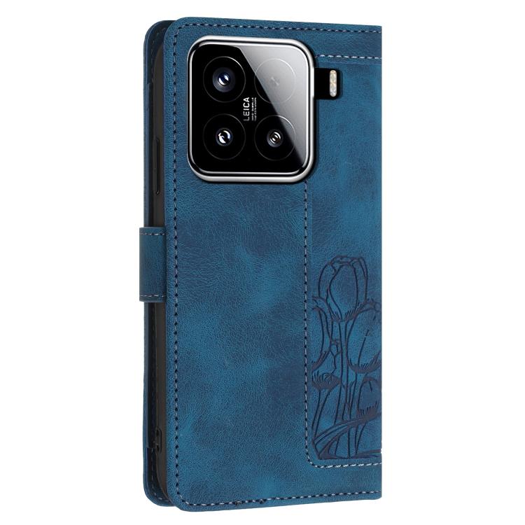 For Xiaomi 15 Tulips Embossed Leather Phone Case with Lanyard
