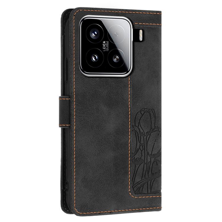 For Xiaomi 15 Tulips Embossed Leather Phone Case with Lanyard