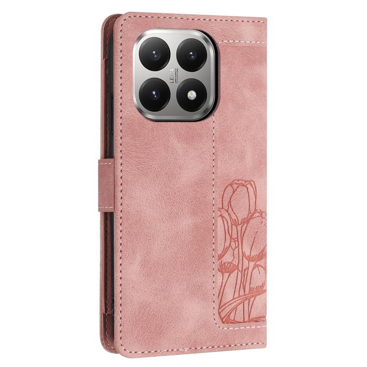 For Xiaomi 15T Tulips Embossed Leather Phone Case with Lanyard