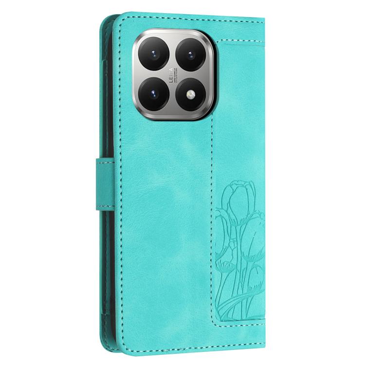 For Xiaomi 15T Tulips Embossed Leather Phone Case with Lanyard