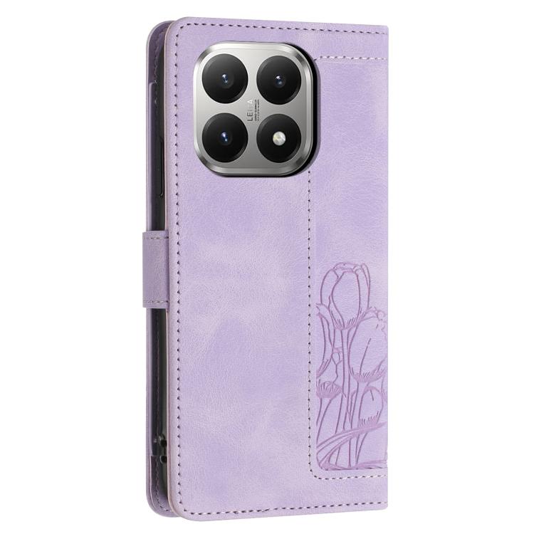 For Xiaomi 15T Tulips Embossed Leather Phone Case with Lanyard
