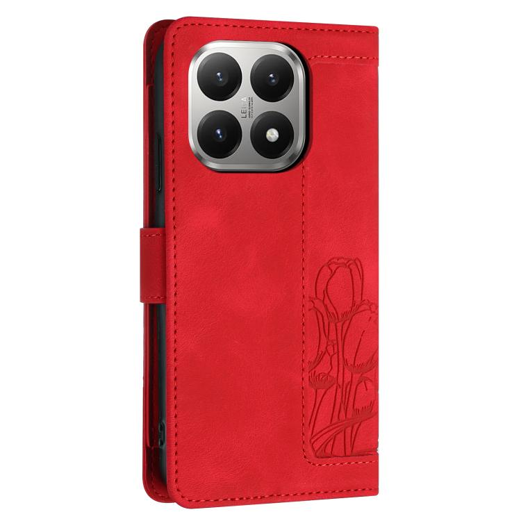 For Xiaomi 15T Tulips Embossed Leather Phone Case with Lanyard