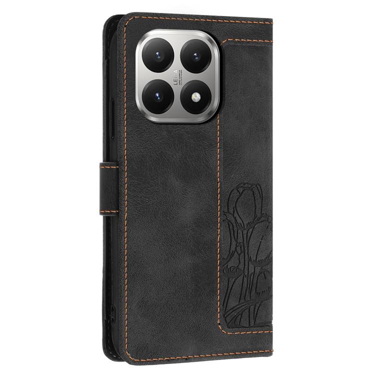 For Xiaomi 15T Tulips Embossed Leather Phone Case with Lanyard