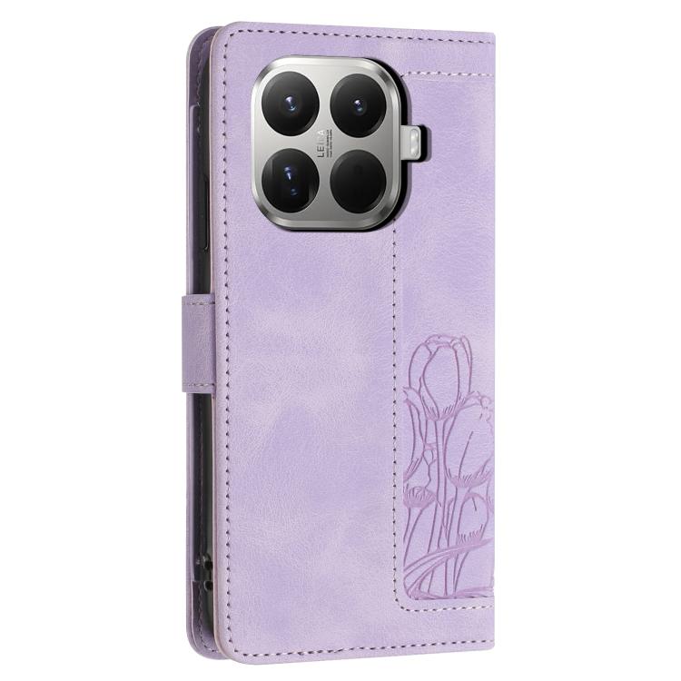For Xiaomi 15T Pro Tulips Embossed Leather Phone Case with Lanyard